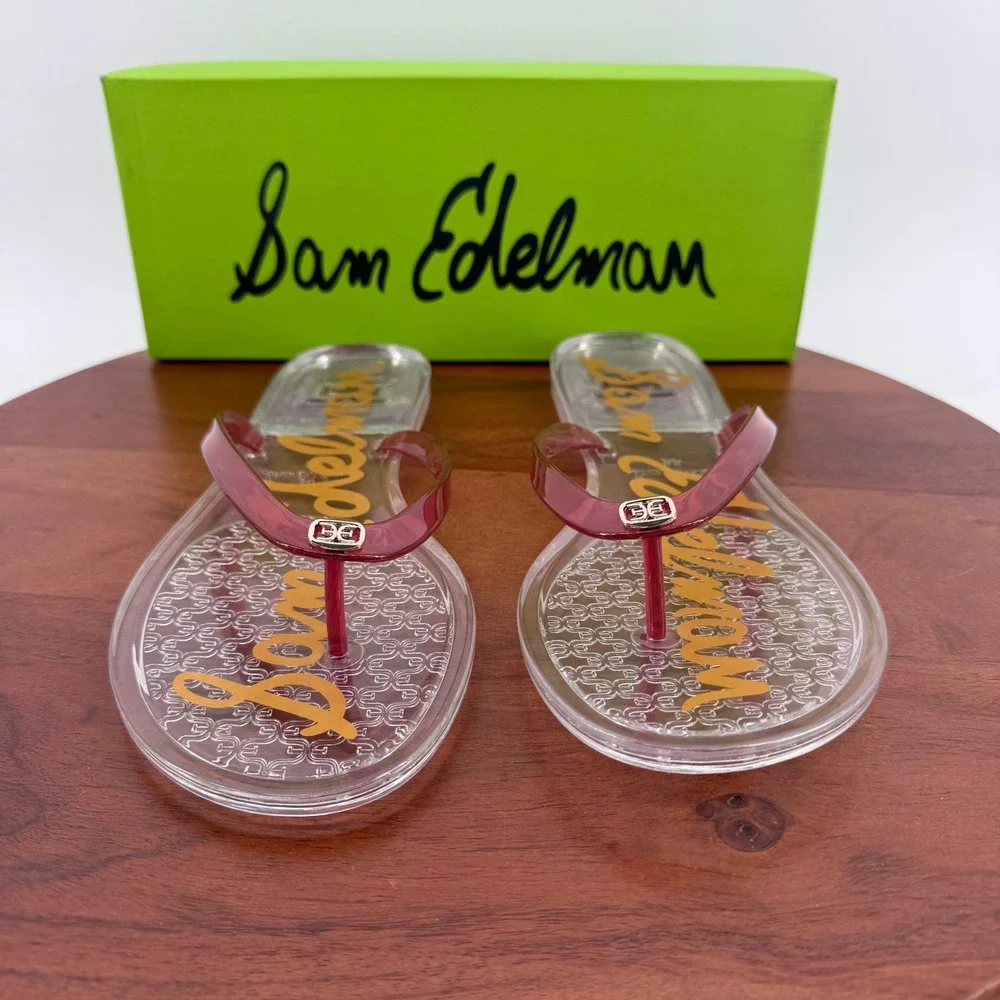 Sam Edelman Dean Flip Flop Women Clear Pink Jelly Thong Logo Sandals 11